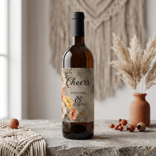 Étiquette Pour Bouteilles De Vin Mariage Terracotta Floral Boho Mélancolique avec É