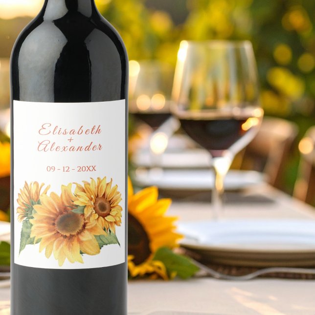 Étiquette Pour Bouteilles De Vin Mariage tournesol (Créateur téléchargé)