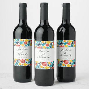 Étiquette Pour Bouteilles De Vin Mariage Tournesols Aquarelle Jaune Bleu Naturel