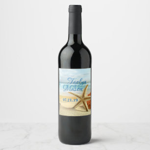 Étiquette Pour Bouteilles De Vin Mariage Tropical Plage Scène Vin Étiquette bouteil