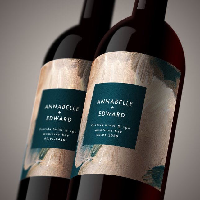 Étiquette Pour Bouteilles De Vin Mariage turquoise bohème moderne peint en terre cu (Créateur téléchargé)