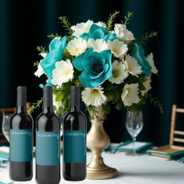 Étiquette Pour Bouteilles De Vin Mariage Typographie Moderne Sarcelle Foncé (Créateur téléchargé)