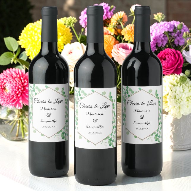 Étiquette Pour Bouteilles De Vin Mariage Vert Blanc Eucalyptus  (Créateur téléchargé)