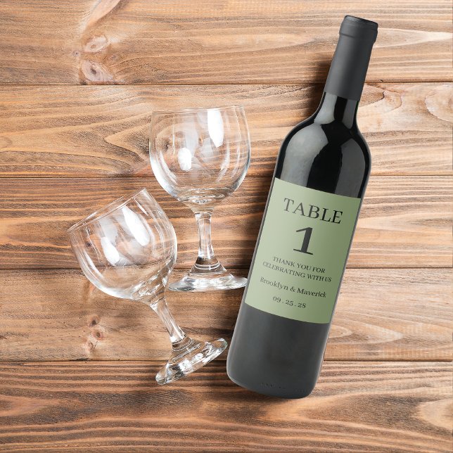 Étiquette Pour Bouteilles De Vin Mariage Vert Élégant (Créateur téléchargé)