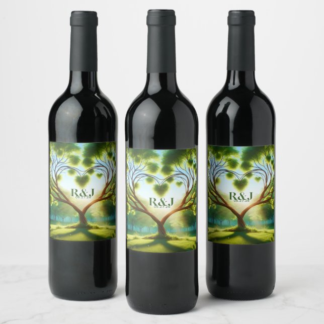Étiquette Pour Bouteilles De Vin Mariage Vert Monogramme Romantique (Bouteilles)
