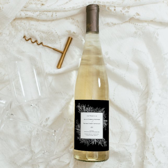 Étiquette Pour Bouteilles De Vin Mariage vert noir et blanc (Créateur téléchargé)