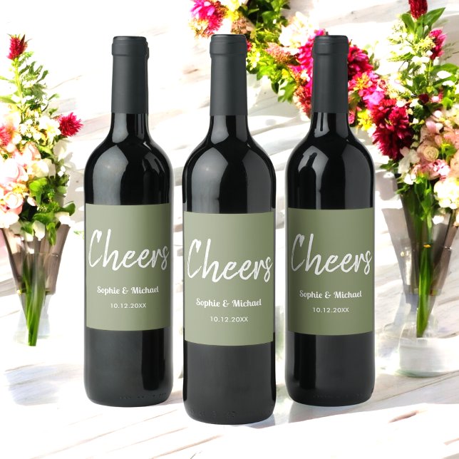 Étiquette Pour Bouteilles De Vin Mariage vert Sage Chefs Simple (Créateur téléchargé)
