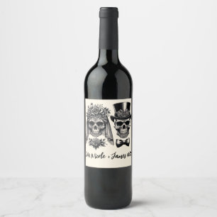 Étiquette Pour Bouteilles De Vin Mariage Vintage Crâne Noir & Or Crème 