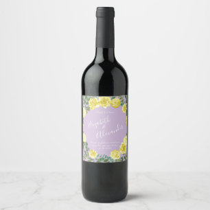 Étiquette Pour Bouteilles De Vin Mariage Vintage Élégant Printemps Jaune & Violet