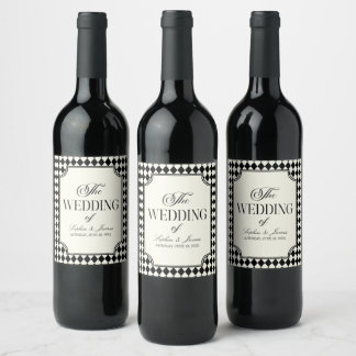 Étiquette Pour Bouteilles De Vin Mariage Vintage Noir Luxueux à l'Ancienne