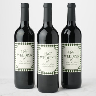 Étiquette Pour Bouteilles De Vin Mariage Vintage Vert Olive Argent Ancien Luxe
