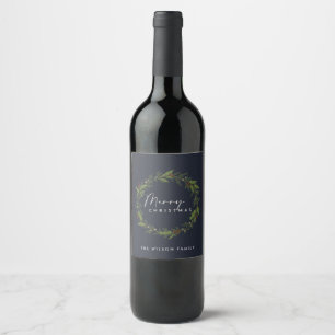 ÉTIQUETTE POUR BOUTEILLES DE VIN MARINE MODERNE ÉLÉGANT HOLLY BERRY WREATH NOËL