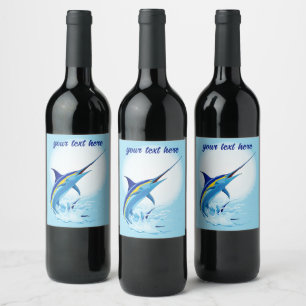 Étiquette Pour Bouteilles De Vin Marlin Bleu Jaillissant de l'Océan