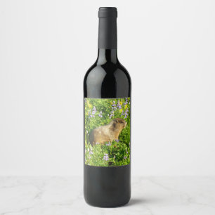 Étiquette Pour Bouteilles De Vin Marmotte dans les fleurs sauvages du mont Rainier