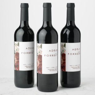 Étiquette Pour Bouteilles De Vin Marsala Autumn Floral   Étiquette de vin Mariage b