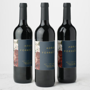 Étiquette Pour Bouteilles De Vin Marsala Autumn Floral   Étiquette de vin Mariage d