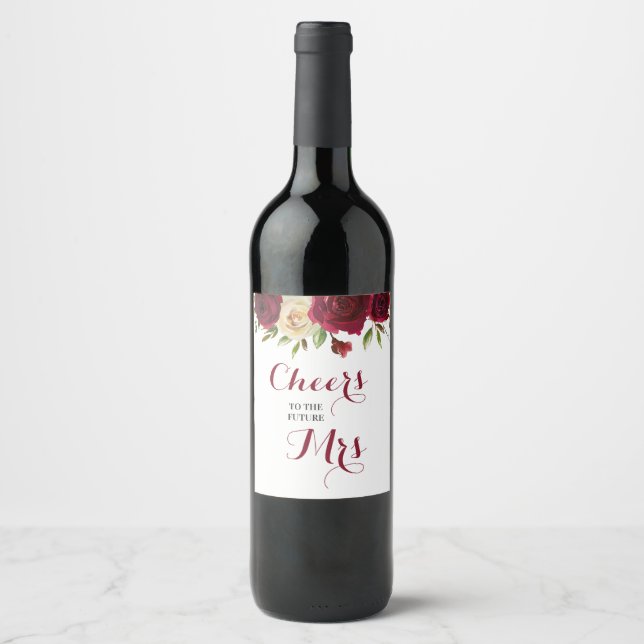 Étiquette Pour Bouteilles De Vin Marsala Bordeaux Floral Mariage Shower Enterrement (Devant)