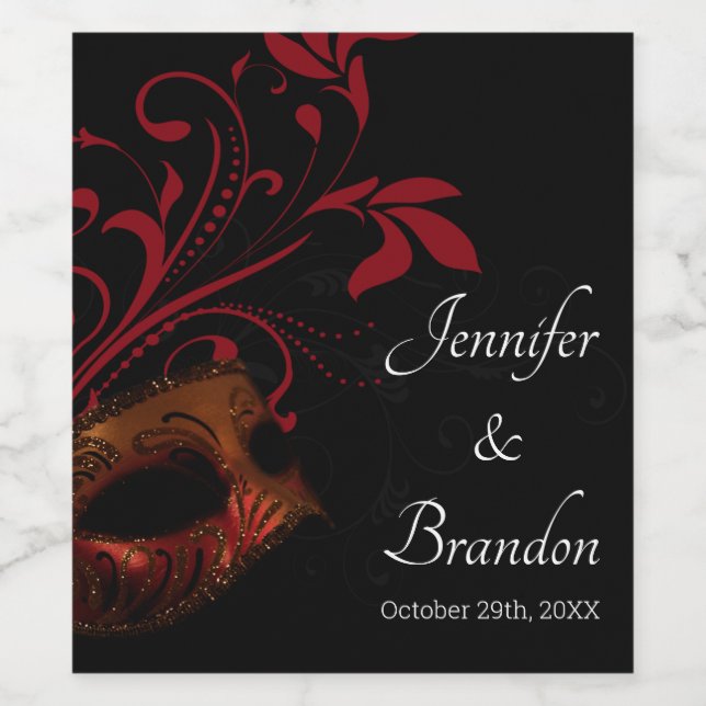 Étiquette Pour Bouteilles De Vin Masque Floral Rouge (Étiquettes simples)