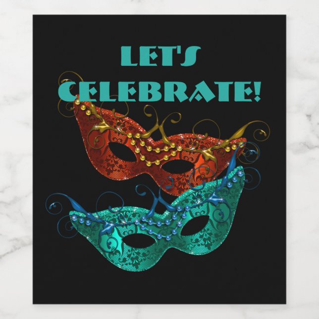 Étiquette Pour Bouteilles De Vin Masquerade Masques, Fêtons ! Étiquette à vin (Étiquettes simples)