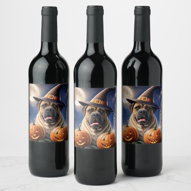 Étiquette Pour Bouteilles De Vin Mastiff Dogue anglais Halloween (Bouteilles)