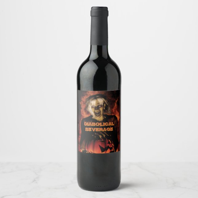 Étiquette Pour Bouteilles De Vin Mauvaise sorcière avec citrouille. Halloween (Devant)