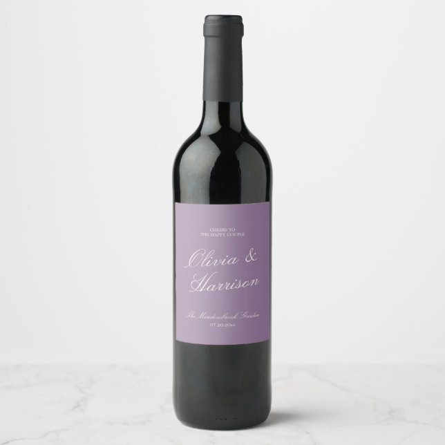 Étiquette Pour Bouteilles De Vin Mauve Garden Calligraphy Wedding Wine Label (Devant)