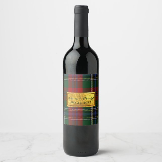 Étiquette Pour Bouteilles De Vin McLean Tartan Plaid Mariage Étiquette à vin (Devant)