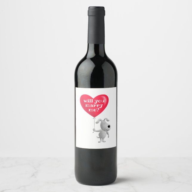 Étiquette Pour Bouteilles De Vin Me Demanderas-Tu Mariage Cœur Rouge Chien Proposit (Devant)