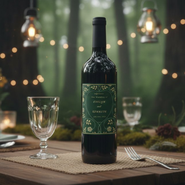 Étiquette Pour Bouteilles De Vin Médiéval Gold Floral Coeurs et Mariage d'épée (Créateur téléchargé)