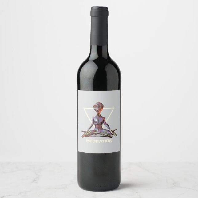 Étiquette Pour Bouteilles De Vin Méditation. Alien en pose tranquille (Devant)