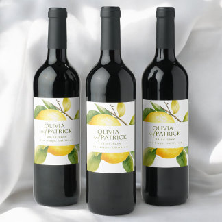 Étiquette Pour Bouteilles De Vin Mediterranean Italy Greece Lemon Vibrant Wedding