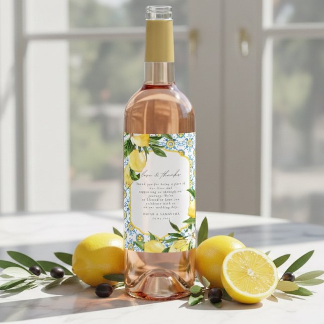 Étiquette Pour Bouteilles De Vin Mediterranean Lemon Wedding  (Créateur téléchargé)