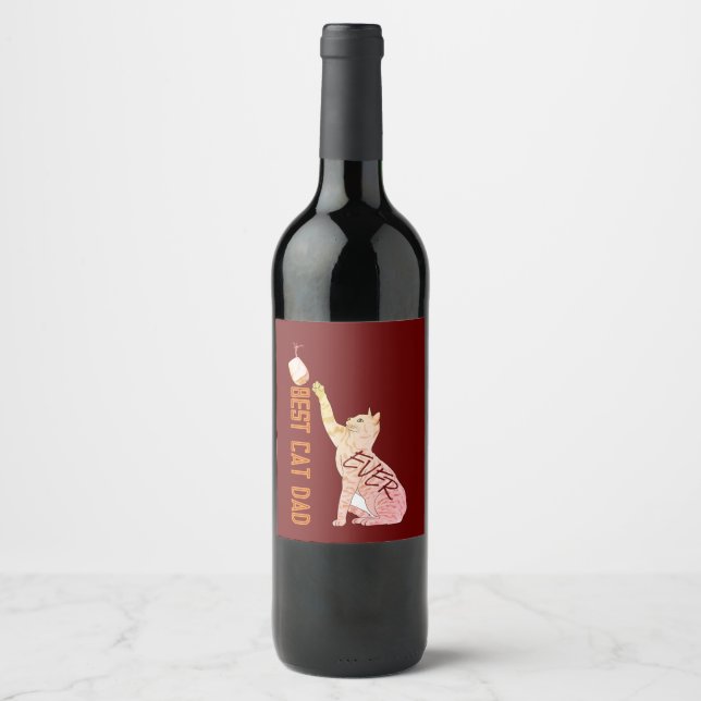 Étiquette Pour Bouteilles De Vin Meilleur Chat Papa, Jamais (vraiment) (Devant)