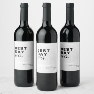 Étiquette Pour Bouteilles De Vin Meilleur jour jamais Mariage noir et blanc