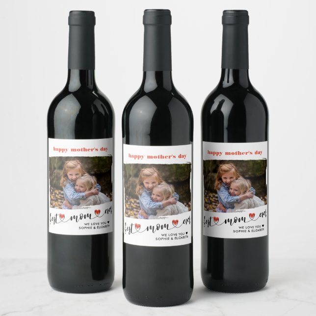 Étiquette Pour Bouteilles De Vin Meilleure maman Jamais Photo Fête des mères (Bouteilles)