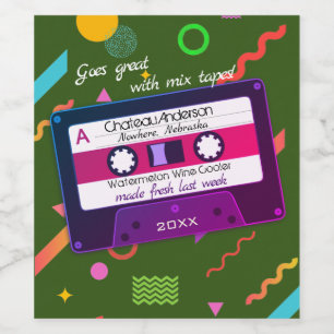 Étiquette Pour Bouteilles De Vin Mélange de cassettes bande 80s rétro personnalis