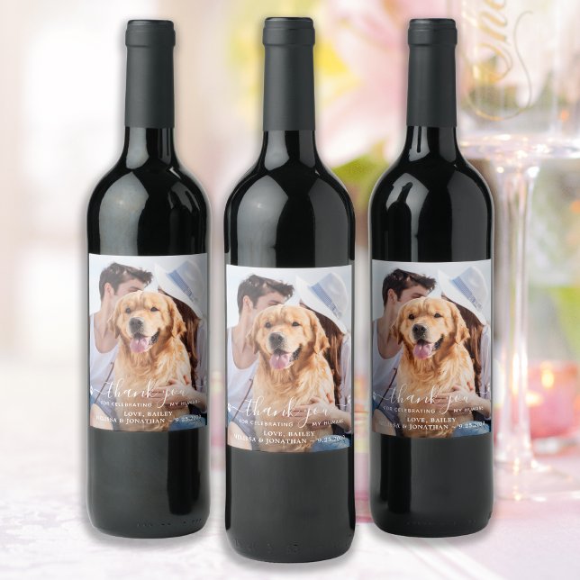 Étiquette Pour Bouteilles De Vin Merci Chien Mariage Personnalisé Animaux de compag (Créateur téléchargé)
