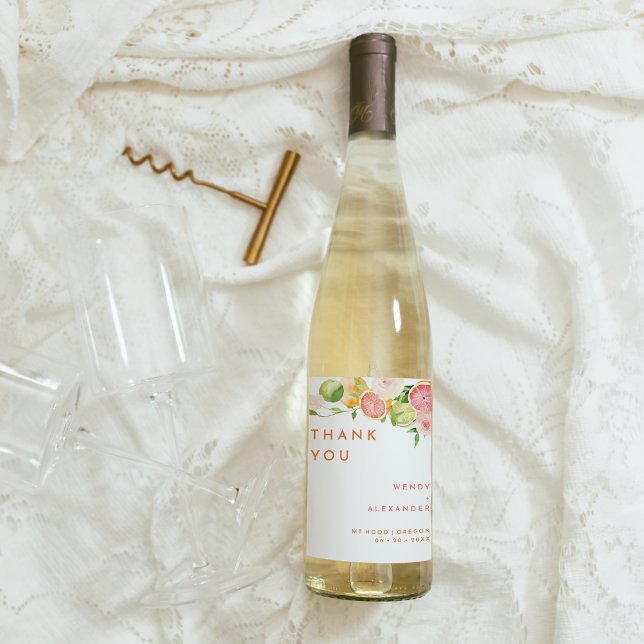 Étiquette Pour Bouteilles De Vin Merci de Mariage d'aquarelle Citrus (Créateur téléchargé)
