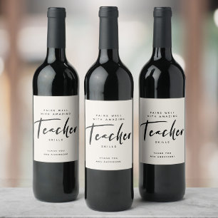 Étiquette Pour Bouteilles De Vin MERCI Enseignant Cadeau Script moderne