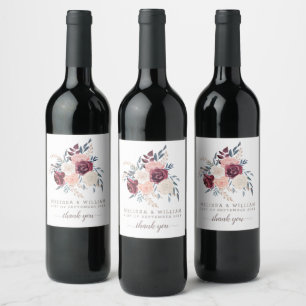 Étiquette Pour Bouteilles De Vin Merci floral de Bourgogne moderne Mariage ivoire