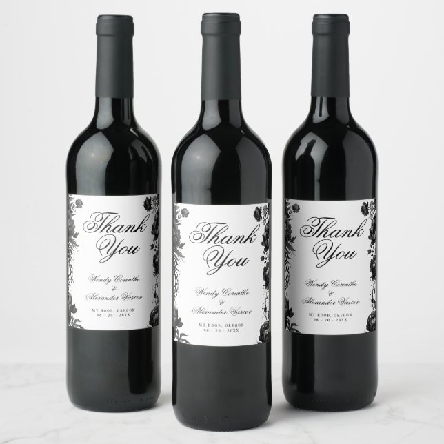 Étiquette Pour Bouteilles De Vin Merci Mariage blanc gothique classique (Bouteilles)