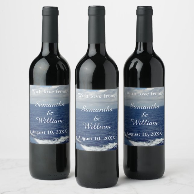 Étiquette Pour Bouteilles De Vin Merci Mariage des vagues d'océan (Bouteilles)