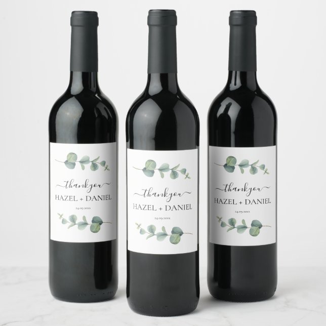 Étiquette Pour Bouteilles De Vin Merci Mariage Eucalyptus (Bouteilles)