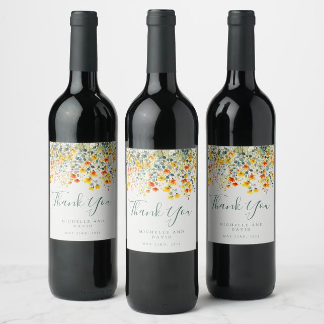 Étiquette Pour Bouteilles De Vin Merci Mariage fleuri d'été gras (Bouteilles)