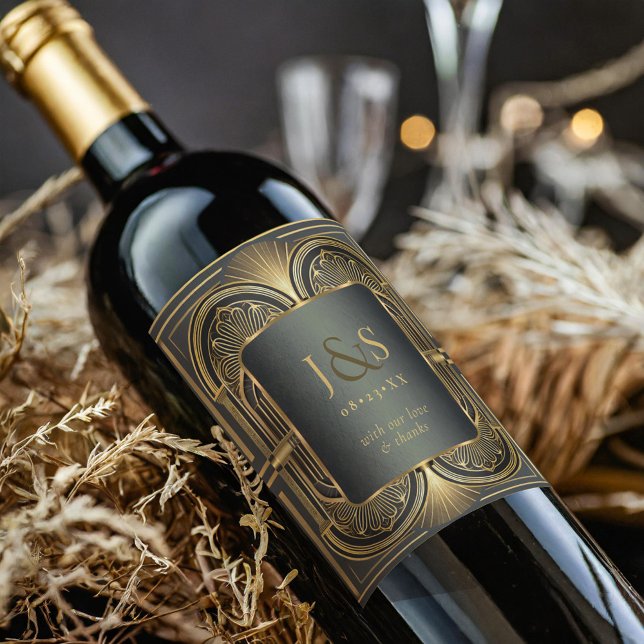 Étiquette Pour Bouteilles De Vin Merci Mariage Glam Art Déco ID1033 (Créateur téléchargé)