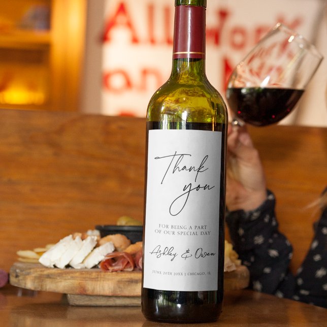 Étiquette Pour Bouteilles De Vin Merci Mariage moderne noir (Créateur téléchargé)