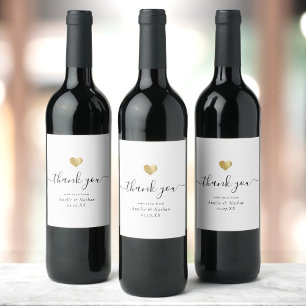 Étiquette Pour Bouteilles De Vin Merci moderne Script Chic Gold Heart Mariage