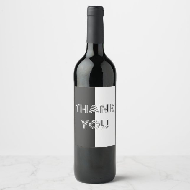 Étiquette Pour Bouteilles De Vin Merci noir et blanc Élégant Op Art élégant (Devant)