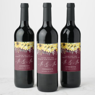 Étiquette Pour Bouteilles De Vin Merci pays rustique tournesol bordeaux