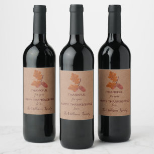 Étiquette Pour Bouteilles De Vin Merci Thanksgiving Acorn Personnalisé